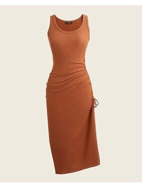 J Crew Dress Women's Size Medium Side Ruched Ribbed Knit Midi Tank Scoop Neck